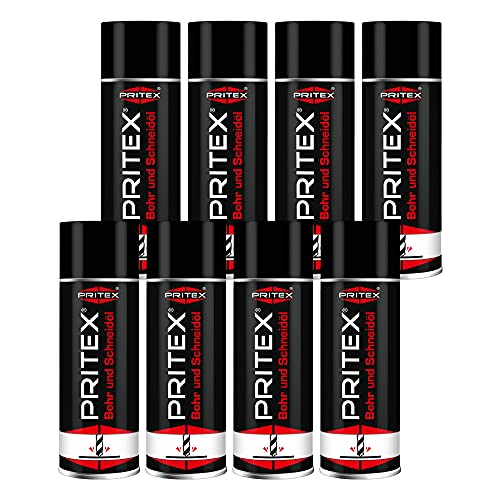 PRITEX – Bohr- und Schneidöl Spray 8 x 400 ml – Bohröl Kühlmittel mit guter Haftfähigkeit – Schmieröl mindert den Verschleiß & reduziert die Reibungskräfte beim Bohren, Drehen, Fräsen & Schneiden von PRITEX