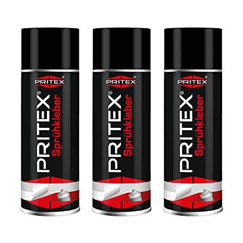 PRITEX – Sprühkleber 3x 400 ml für KFZ, Handwerk, Modellbau, DIY & Haushalt – Kleber Spray mit hoher Sofortklebekraft für Papier, Karton, Holz, Kork, Leder, Textilien, Schaumstoff, Gummi & Kunststoff von PRITEX