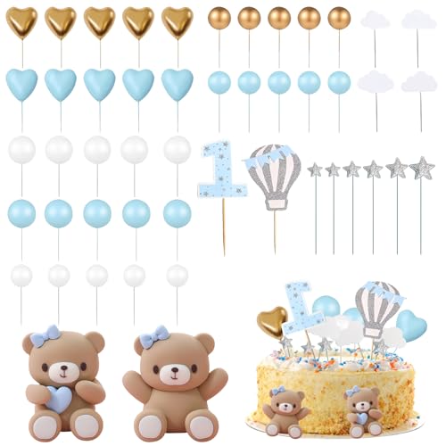 45 Stück Blau Tortendeko Set: PRITOK Babyparty Kuchen Dekoration Teddybär Kuchen Deko Baby Tortendeko Kugeln, Babyparty Deko Mädchen Junge für Hochzeit Hochzeitstag und Geburtstag Party Babypart(Blau) von PRITOK