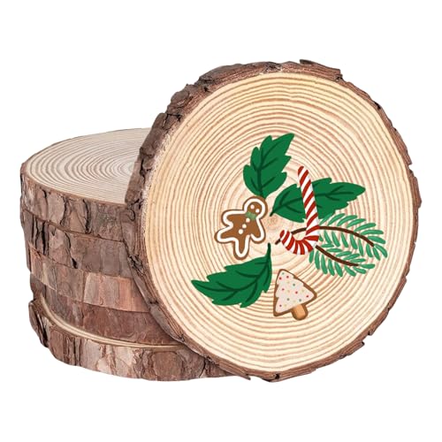 PRITOK Holzscheiben 6 Stücke Baumscheiben: Holzscheiben 18-20 cm, Ungebohrte Baumscheibe 15mm Dicke, Unbehandelte Baumstamm Scheiben-Holzscheiben zum Basteln für DIY/Basteln/Hochzeit/Weihnachten von PRITOK