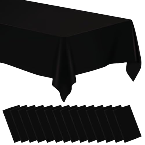 PRITOK Tischdecke Schwarz: 14 Stück 137 x 274 cm Kunststoff-Tischdecken Schwarz, Papiertischdecken, Rechteckig Schwarz Party Tischdecke für Picknicks, Partys, Dekoration, Hochzeiten, Bankette von PRITOK