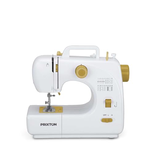 PRIXTON - Tragbare Nähmaschine P120 - Schublade für Zubehör - Integrierte Lampe - 16 Arten von Mustern - Inklusive Pedal - Gelb von PRIXTON