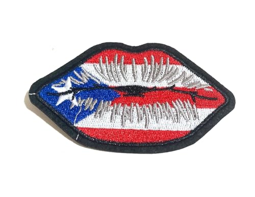 Puerto Rican Flag Kiss Lips Shape Clothing Patch - Iron on or Sew on Patch for Jeans, Hats, Shirts, Backpacks and More - Stylish Puerto Rican Pride Accessories von PRK 14