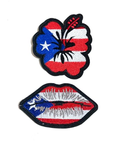 Puerto Rican Flag Lips and Puerto Rico Flower Patch Combo Pack - Iron on Sew On Clothing Accessories - Boricua Style for Personalizing Your Wardrobe von PRK 14