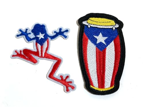 Puerto Rico Flag Conga Drum und Puerto Rican Coquí Aufnäher zum Aufbügeln - Kleidungszubehör - Feiern Sie Ihre Boricua-Kultur von PRK 14