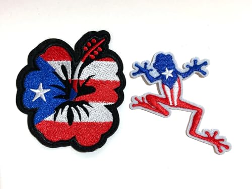 Puerto Rico Flag Flower Patch und Puerto Rican Coquí Patch Set - Iron on Sew On Clothing Accessories - Perfect for Personalizing Your Wardrobe von PRK 14