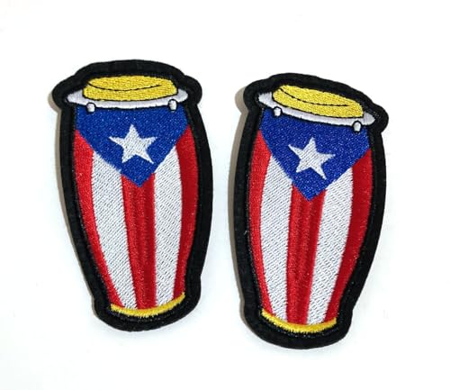 Puerto Rico Flag and Conga Drum Iron On Patches - Boricua Style Salsa Music Inspired Clothing Accessories von PRK 14