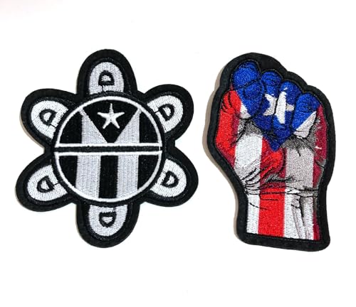 Puerto Rico Flagge Faust & Puerto Rican Taino Sun Patches | Aufbügler bestickte Kleidung Accessoires | Set von 2 | Show Boricua Pride auf Jacken, Rucksäcke, Hüte und mehr von PRK 14