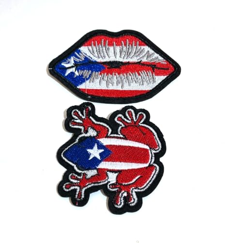 Puerto Rico Flagge Lippen Patch & Puerto Rican Coqui Patch Iron on Clothong Zubehör Design von PRK 14