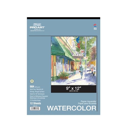 PRO ART Aquarellpapier, 12,7 x 17,8 cm 90lb, Aquarellpapier 9-inch x 12-inch, 12 Sheet Tape Bound Pad von PRO ART