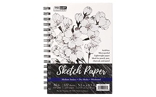 Pro Art Premium-Skizzenpapierblock, 14 x 21,6 cm, 100 Blatt, 60#, Draht, Skizzenbuch, Zeichenblock, Zeichenpapier, Kunstbuch, Papier, Skizzenbuch für von PRO ART