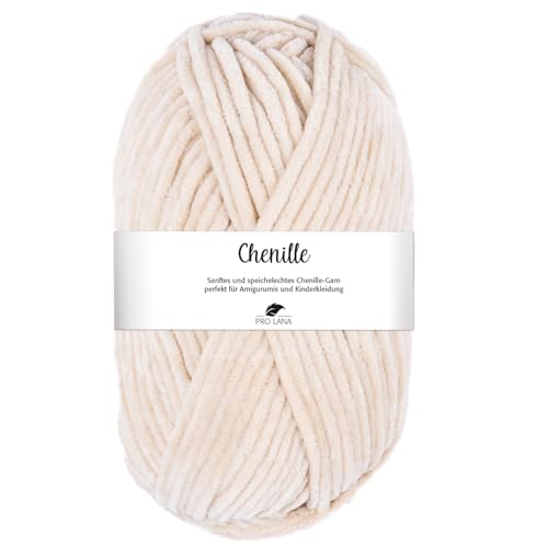 Pro Lana CHENILLE 100 g samtig weiche und stabile Chenille Wolle 110 m, Farbe:005 - beige von PRO LANA