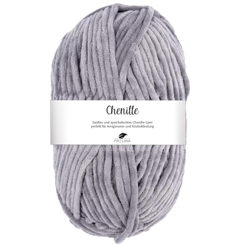 Pro Lana CHENILLE 100 g samtig weiche und stabile Chenille Wolle 110 m, Farbe:092 - grau von PRO LANA