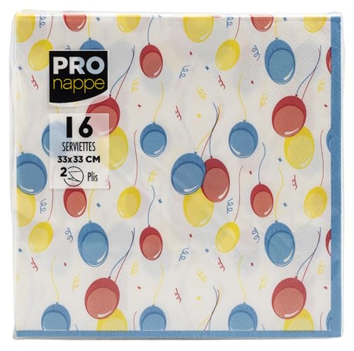 Pro Nappe - Ref 62340i – 16 Servietten Watte 33 x 33 cm – 2-lagig – Luftballons von PRO NAPPE