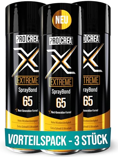 PROCREA® 3x Premium Sprühkleber "X65 Extreme" [Hitzebeständig bis 110°] Extra starker & schneller Industriekleber für Dachhimmel, Stoff, Schaumstoff uvm. - Kein Durchschlagen - Wasserfest von PROCREA