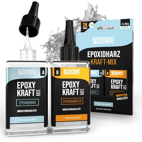 PROCREA® 2K Epoxidharz "Kraft-Mix" Set (200 g) [inkl. Dosierspitzen] Glasklares Epoxy Resin zum einfachen selber mischen - Optimal zum Kleben, Versiegeln, Gießen & Reparieren - Vielseitig einsetzbar von PROCREA