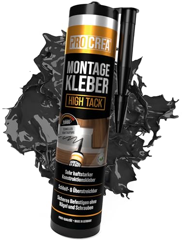 PROCREA® Montagekleber "High Tack" schwarz [Kleben statt Bohren] Extra Starker Baukleber auf Basis von Acrylatdispersion - Sofortkleber für Sockel, Styropor, Holz uvm. - Made In Germany (300 ml) von PROCREA