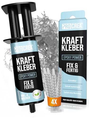 PROCREA® 2K Epoxidkleber "Kraftkleber" [inkl. 4x Mischern] Extra starker & transparenter 2-Komponenten-Kleber für innen und außen - Fix & Fertig für Metall, Kunststoff, Glas, Stein, Keramik von PROCREA