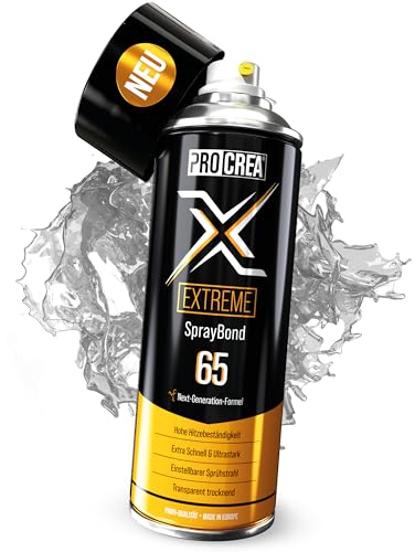 PROCREA® Premium Sprühkleber "X65 Extreme" [Hitzebeständig bis 110°] Extra starker & schneller Industriekleber für Dachhimmel, Stoff, Schaumstoff uvm. - Kein Durchschlagen - Wasserfest von PROCREA