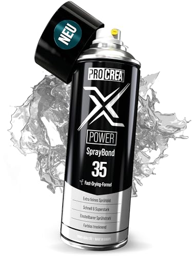 PROCREA® Sprühkleber "X35 Power" [Schnellklebend & Farblos trocknend] Extra starker & wasserfester Industriekleber für Dachhimmel, Stoff, Schaumstoff uvm. - Profi-Qualität [NEUE REZEPTUR 07/24] von PROCREA