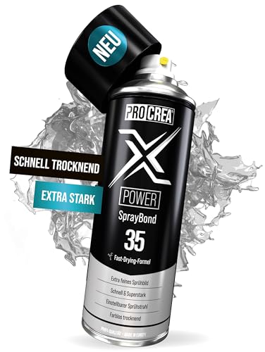 PROCREA® Sprühkleber "X35 Power" [Schnellklebend & Farblos trocknend] Extra starker & wasserfester Industriekleber für Dachhimmel, Stoff, Schaumstoff uvm. - Profi-Qualität [NEUE REZEPTUR 07/24] von PROCREA