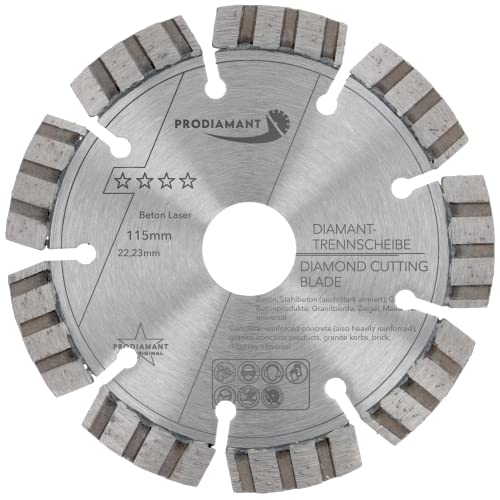 PRODIAMANT Laser Diamanttrennscheibe 115mm Beton Stahlbeton Stein und Ziegel Diamant Turbo-Segmente lasergeschweißt von PRODIAMANT