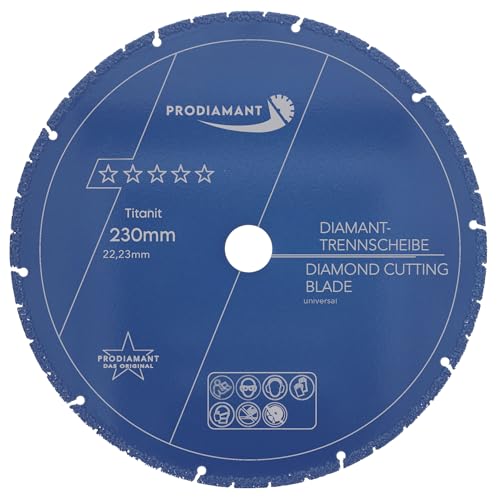 PRODIAMANT Metall Multicut Trennscheibe Titanit 230 mm x 22,2 mm für Winkelschleifer trennt Metall, Alu, Stein, Beton, Kunstoff, Verbundstoffe Mischbauweisen bei sehr geringem Verschleiß von PRODIAMANT