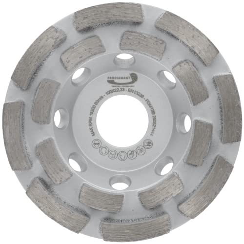 PRODIAMANT Premium Diamant-Schleiftopf Beton universal 100 mm x 22,2 mm Schleifscheibe doppelreihig, gedrehter Präzisionsträger von PRODIAMANT