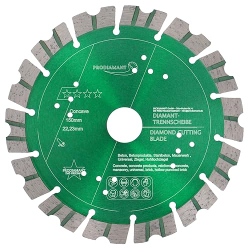 PRODIAMANT Premium Diamant Trennscheibe Concave Turbo 150mm x 22,2mm für Stein Beton Trockenschnitt Diamantscheibe von PRODIAMANT