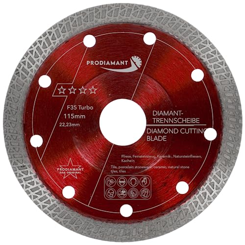 PRODIAMANT Premium Diamanttrennscheibe Fliese Feinsteinzeug 115 mm x 22,23 mm 115mm Fliesenscheibe für Winkelschleifer von PRODIAMANT