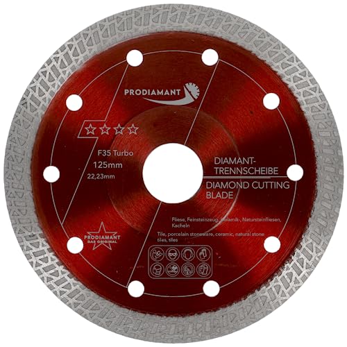 PRODIAMANT Premium Diamanttrennscheibe Fliese Feinsteinzeug 125mm x 22,23 mm dünne Fliesenscheibe für Winkelschleifer von PRODIAMANT