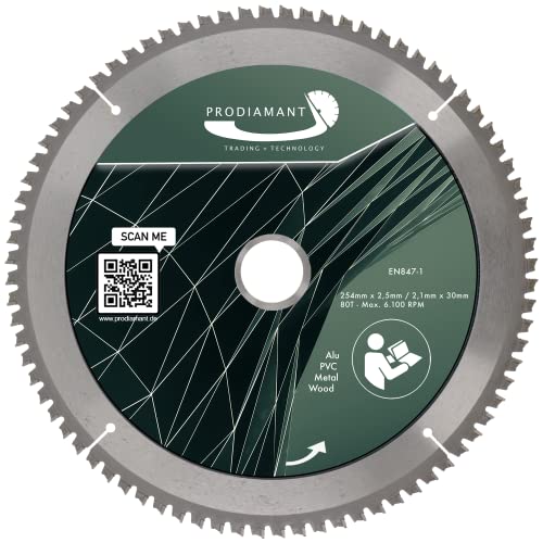 PRODIAMANT Sägeblatt 254mm x 30mm für Holz, Metall & Alu - kompatibel mit Kreissäge gts 10 xc Professional & kgs 254 m - Multi Kreissägeblatt 254 mm mit hochwertigen Hartmetall Zähnen von PRODIAMANT