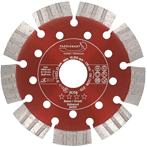 PRODIAMANT Turbo Diamant-Trennscheibe Beton Mauerwerk 115mm x 22,23 mm Segmenthöhe 12mm von PRODIAMANT