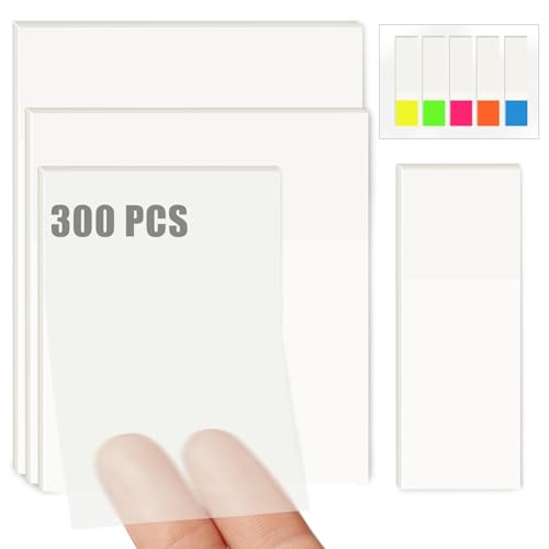 PROPOG 300 Blätter Transparente Haftnotizen, Durchsichtige Transparent Sticky Notes Fünf Größen Klebezettel für Schulsachen Lehrerbedarf Büro Studium Must Haves Lernen Zubehör von PROPOG