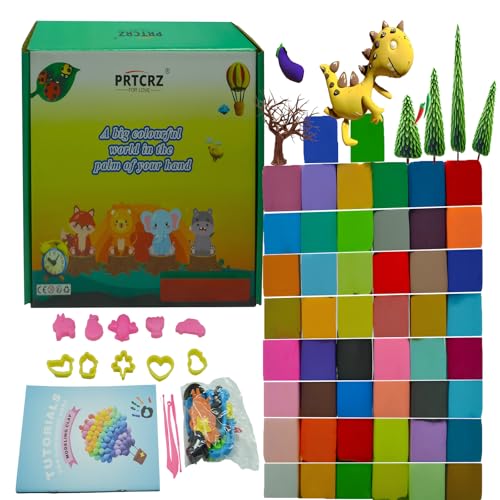 50 Farben Lufttrocknende Knete Set für Kinder - Ungiftige, selbsttrocknende Modelliermasse ideal für kreative Bastelprojekte. Perfekt für Jungen und Mädchen ab 3 Jahren. von PRTCRZ