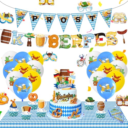 52 Stück Oktoberfest Dekoration Set, Oktoberfest Party Dekoration Bayern Tischdecke Dekoration Luftballons Flaggen Banner Spiel Wohnaccessoires Garten Bar Oktoberfest Dekoration von PRZRAO