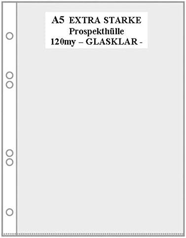 10x Prospekthülle A5 in GLASKLAR GLATT, EXTRA STARK 120my (0,12mm) ohne Aufdruck DOKUMENTENECHT, RECYCELBAR von PS-Handelshaus