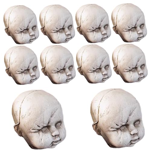 PSFDEWT Puppenköpfe Halloween 10 Prozent beängstigend und gruseliger Kleiner Boy Doll Head mit Narben 2,4x2,8 in Halloween -Köpfen für Spukhaus, Partypropie, Dekoration von PSFDEWT