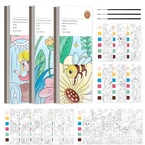 PSFDEWT Wasser Malbücher für Kinder 3 Sets Taschenwasser Malbuch mit Farben und Wasserstift Wasserfarben Lackierungen für Prinzessin Blume Fairy Plant World Insektenland von PSFDEWT