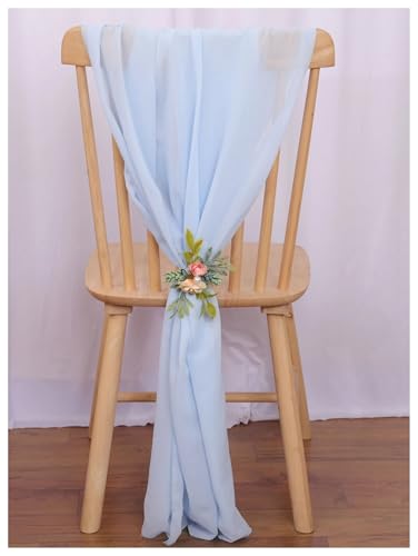 PSNKLMM Stuhl SchäRpen 24 STÜCKE 17x275 cm Chiffon Stuhl Schärpen Hochzeit Stuhl Dekoration Lange for Hochzeit Gang Dekorationen Party Bankett Event FüR Hochzeit Party Hoteldekoration(Sky Blue) von PSNKLMM