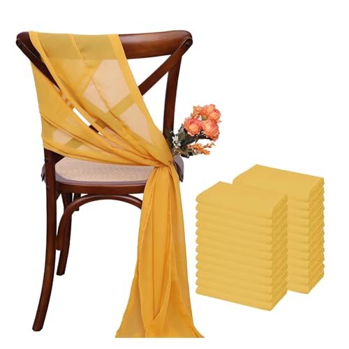 PSNKLMM Stuhl SchäRpen 24 Stück 17x275cm Weihnachtsgrün Chiffon Stuhlschärpen 12er Set Salbei Stuhlschärpen Hochzeitsband Hochzeitsfeier Gangstuhl Dekor FüR Hochzeit Party Hoteldekoration(Yellow) von PSNKLMM