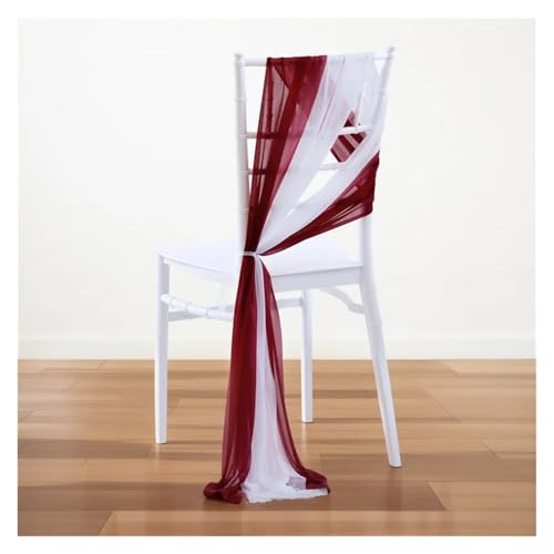 Stuhl SchäRpen 10/50 Stücke 17x250cm Shiny Chiffon Stuhl Schärpen Set Schärpe Gaze Hochzeit Stuhlhussen Band Hochzeit Party Gang Stuhl Dekoration FüR Hochzeit Party Hoteldekoration(White and Wine Red, von PSNKLMM