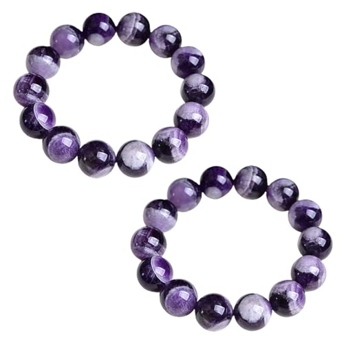 Naturstein-Perlen, Rund, Lose Perlen, Edelstein für die Schmuckherstellung für Schmuck Machen DIY, Mit Kristall-Stretch-Schnur (Baumwoll Amethyst, 8MM, 45 Stück) von PSOWQ