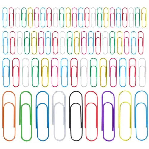 PSOWQ 700 Stück Büroklammern - 4 Größen Büroklammern Bunt Paperclips Aktenklammern Set für Büro Schule(Colore, 450pcs 28 mm/200pcs 33 mm/50pcs 50 mm/5pcs 100 mm) von PSOWQ