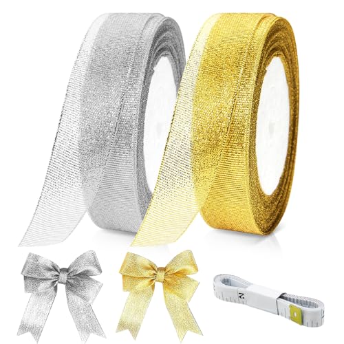 Glitzerband für Geschenkverpackungen, breites Geschenkband, glitzernde metallische Stoffbänder für Blumenstrauß, Hochzeitsballon, handgefertigte Schleife, Party-Dekoration, Basteln, 2,5 cm, 45,7 m von PSPIKXEG