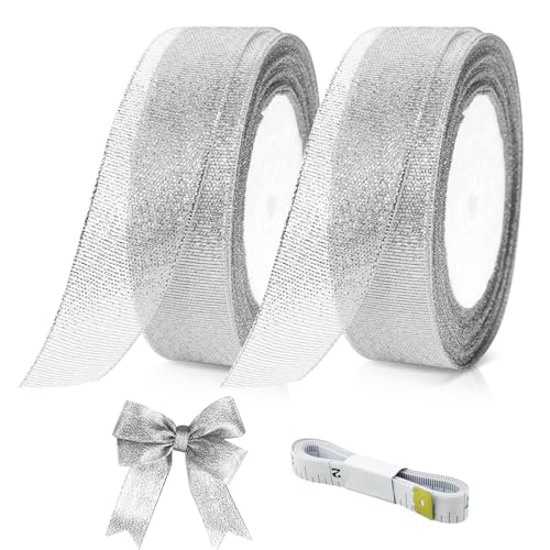 Silberfarbenes Glitzerband für Geschenkverpackungen, breites Geschenkband, glitzernde metallische Stoffbänder für Blumenstrauß, Hochzeitsballon, handgefertigte Schleife, Handwerk, Party-Dekoration von PSPIKXEG