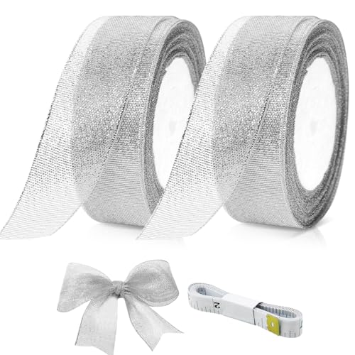 Silberfarbenes Glitzerband für Geschenkverpackungen, breites Geschenkband, glitzernde metallische Stoffbänder für Blumenstrauß, Hochzeitsballon, handgefertigte Schleife, Handwerk, Party-Dekoration von PSPIKXEG