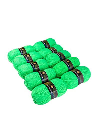 PSYWORK 10er-Pack 50g Schwarzlicht Wolle Neon | Grün | Strickgarn aus 100% Polyacryl | zum Häkeln & Stricken | fluoreszierend leuchtend | UV-aktiv | DIY | Basteln | StringArt von PSYWORK