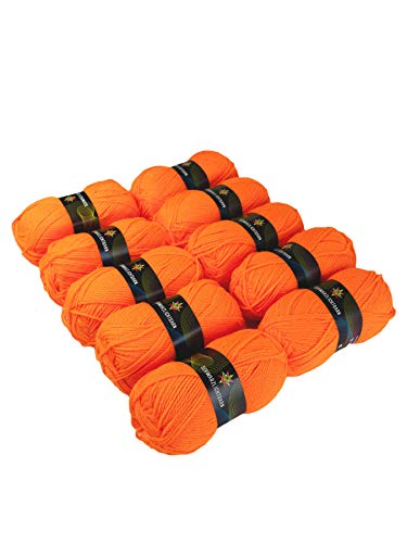 PSYWORK 10er-Pack 50g Schwarzlicht Wolle Neon | Orange | Strickgarn aus 100% Polyacryl | zum Häkeln & Stricken | fluoreszierend leuchtend | UV-aktiv | DIY | Basteln | StringArt von PSYWORK