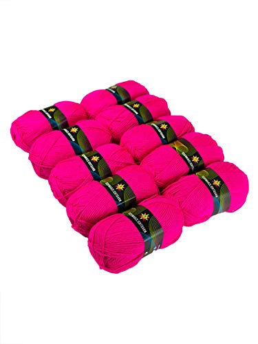 PSYWORK 10er-Pack 50g Schwarzlicht Wolle Neon | Pink | Strickgarn aus 100% Polyacryl | zum Häkeln & Stricken | fluoreszierend leuchtend | UV-aktiv | DIY | Basteln | StringArt von PSYWORK